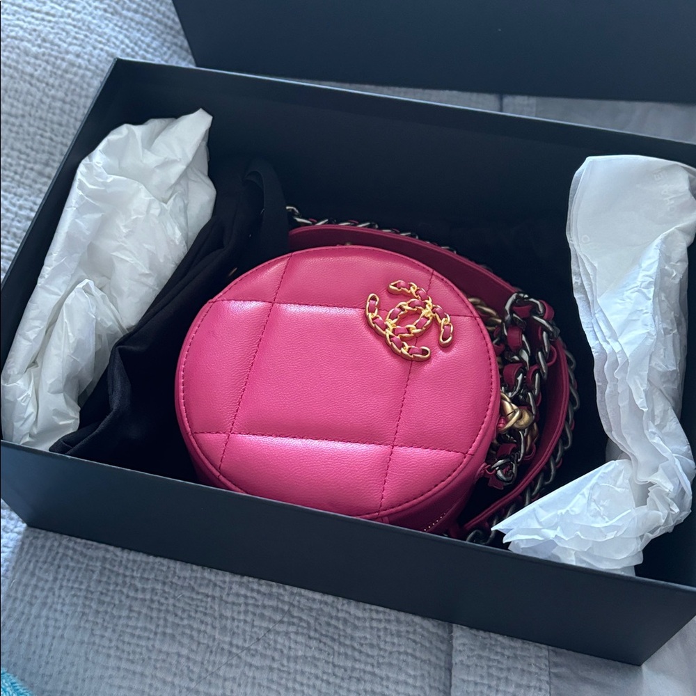 CHANEL Pink and Gold Mini Bag with Chain Strap comes with box dust bag